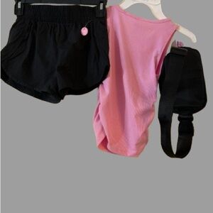 Velocity Pink and Black Kids Tank Top 3 piece Set